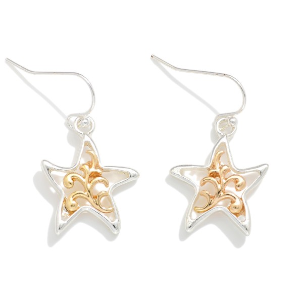 Two Tone Metal Star Drop Earring 

- Approximately 1.05" L 