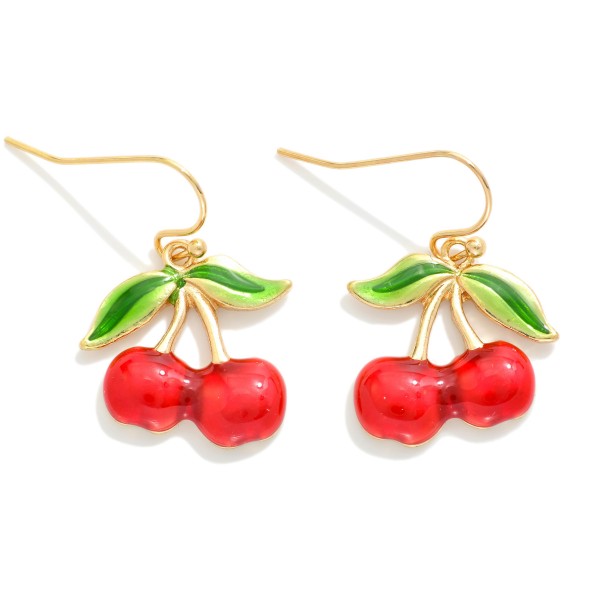 Enamel Cherries Drop Earrings 

- Approximately 1" L