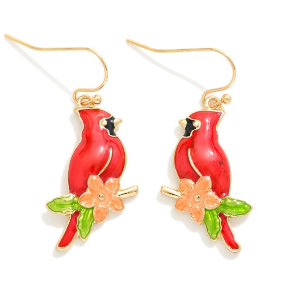 Enamel Cardinals Drop Earrings 

- Approximately 1" L