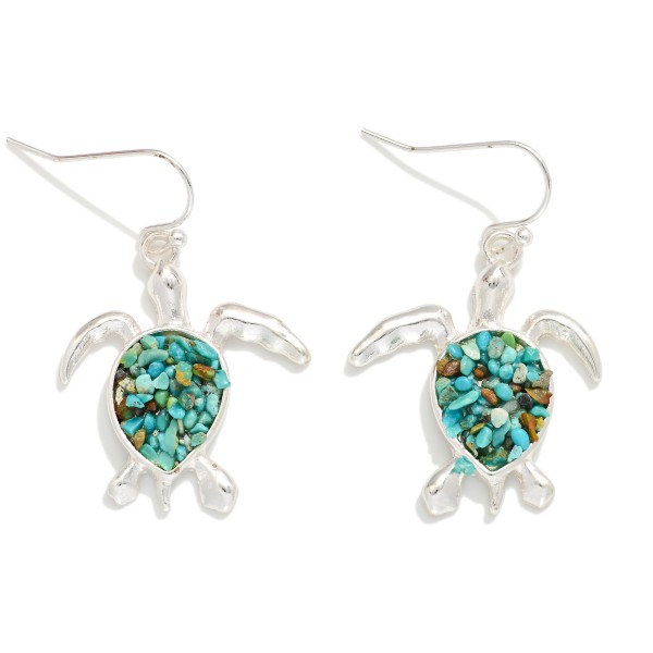 Metal Tone & Stone Sea Turtle Drop Earrings 

- Approximately 1.25" L
