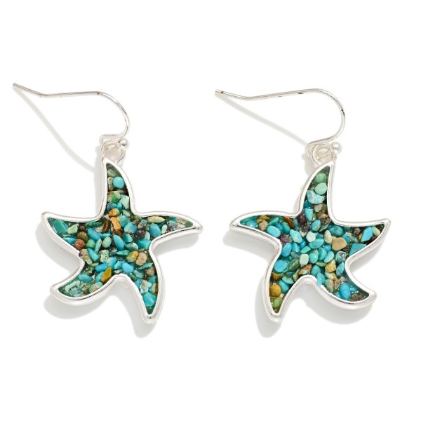 Metal Tone & Stone Star Fish Drop Earrings 

- Approximately 1.25" L
