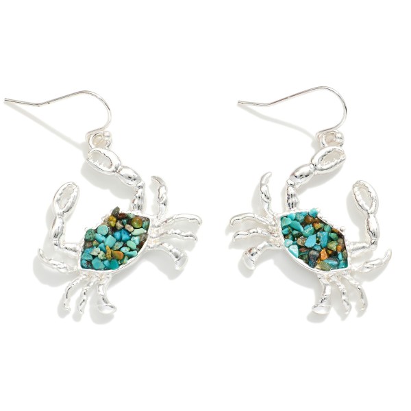 Metal Tone & Stone Crab Drop Earrings 

- Approximately 1" L

