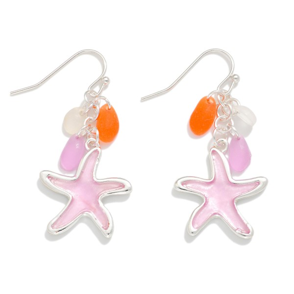 Linked Acetate Starfish & Stones Drop Earrings 

- Approximately 1" L