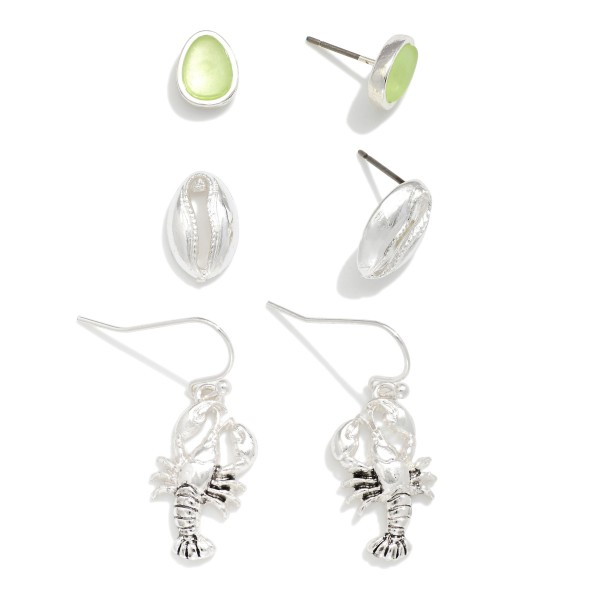 Set Of Three Stud & Drop Earrings Featuring Crads 

- Approximately .5" - .75" L 