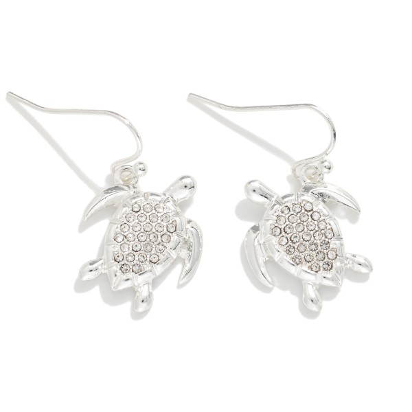 Metal Tone Turtle Drop Earrings With Rhinestone Details 

- Approximately .75" L