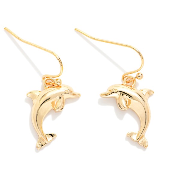 Metal Tone Dolphin Drop Earrings 

- Approximately .75" L