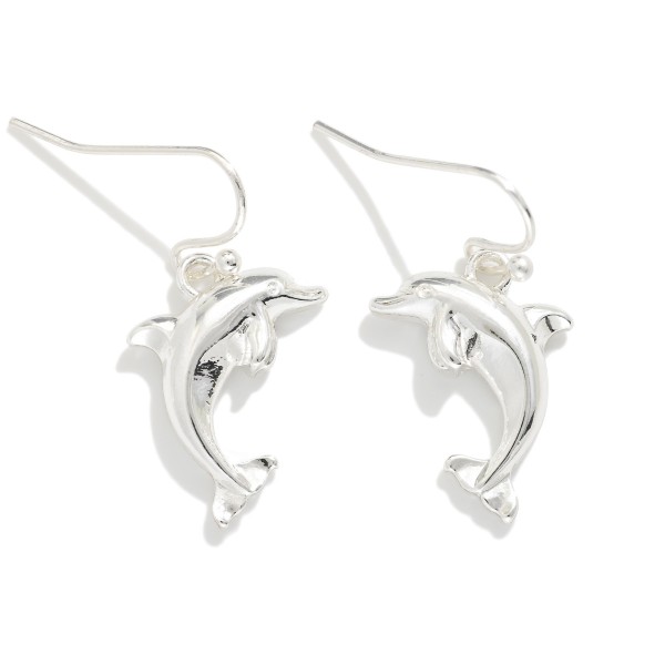 Metal Tone Dolphin Drop Earrings 

- Approximately .75" L