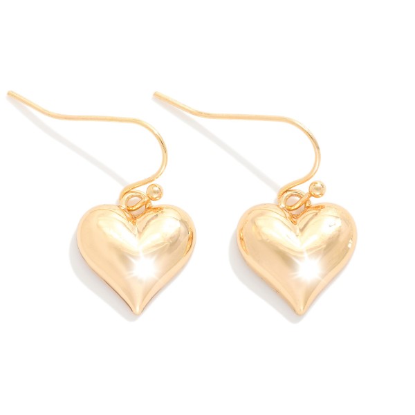 Puffy Metal Tone Heart Drop Earrings 

- Approximately .5" L