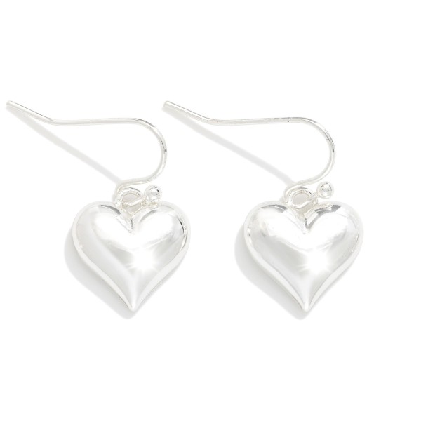 Puffy Metal Tone Heart Drop Earrings 

- Approximately .5" L