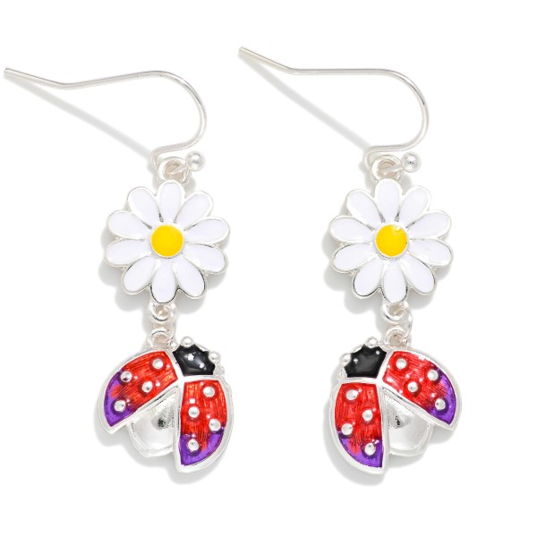 Linked Enamel Flower & Ladybug Drop Earrings 

- Approximately 1.25" L