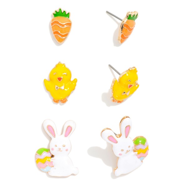 Set Of Three Enamel Easter Stud Earrings 

- Approximately .5"-.75" L