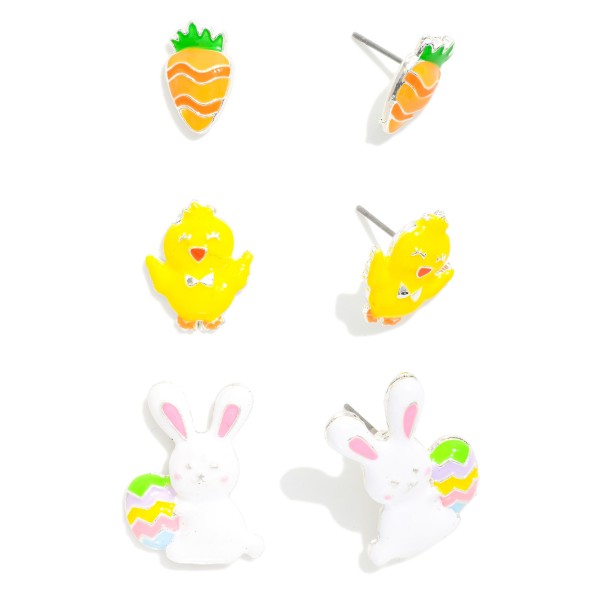 Set Of Three Enamel Easter Stud Earrings 

- Approximately .5"-.75" L