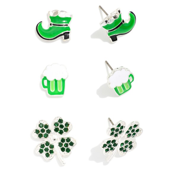 Set Of Three St. Patrick's Day Stud Earrings 

- Approximately .5"-.75" L