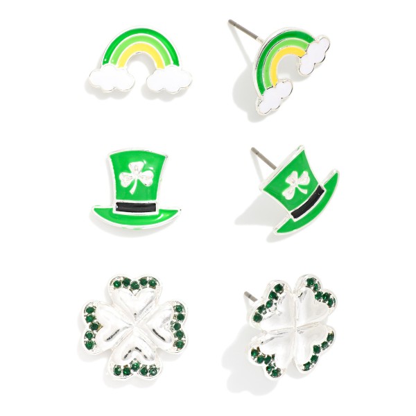 Set Of Three St. Patrick's Day Stud Earrings 

- Approximately .5"-.75" L
