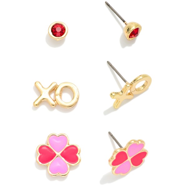 Set Of Three Valentine's Stud Earrings 

- Approximately .25-.50" L