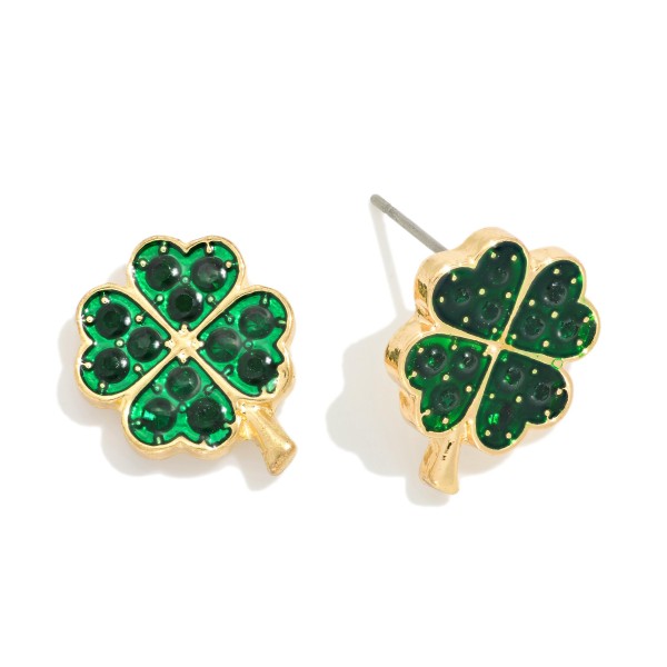 Rhinestone Studded St. Patrick's Day Clover Stud Earrings 

- Approximately .75" L
