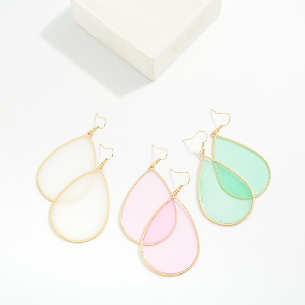 Long Acetate Teardrop Drop Earrings 

- Approximately 3" L