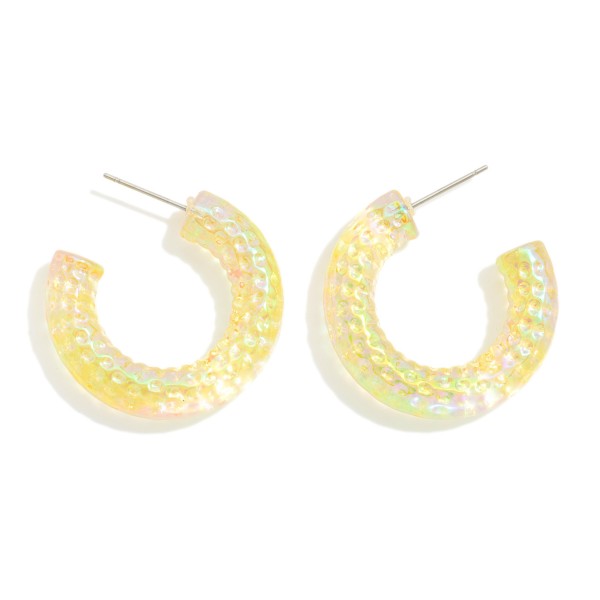 Ribbed Iridescent Acetate Hoop Earrings 

- Approximately 1" D 