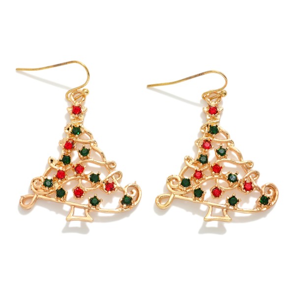 Metal Tone & Rhinestone Christmas Tree Post Drop Earrings 

- Approximately 1.25" L