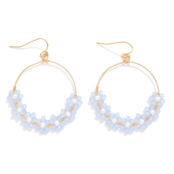 Wire Hoop Drop Earrings Featuring Beaded Flowers Detail 

- Approximately 2" L