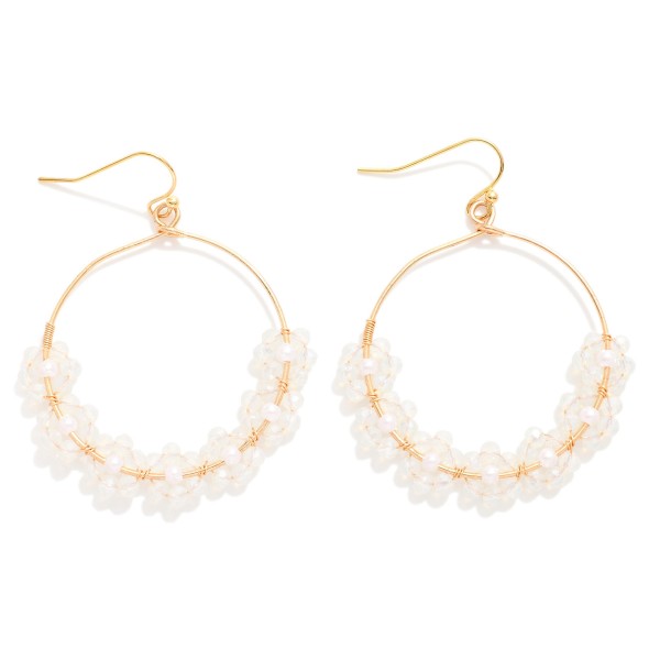 Wire Hoop Drop Earrings Featuring Beaded Flowers Detail 

- Approximately 2" L