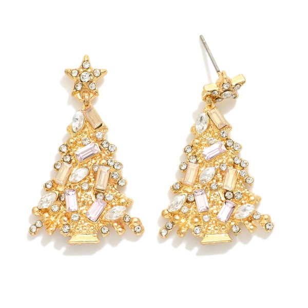 Metal Tone & Rhinestone Christmas Tree Post Drop Earrings 

- Approximately 1.25" L