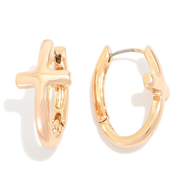 Metal Tone Oval Hoop Cross Earrings 

- Approximately 1" L