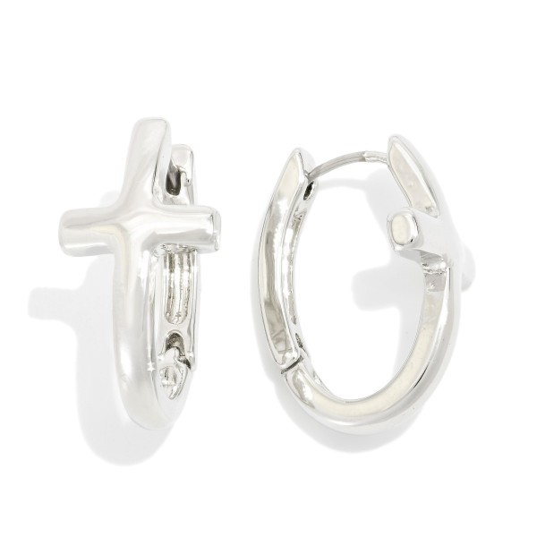 Metal Tone Oval Hoop Cross Earrings 

- Approximately 1" L