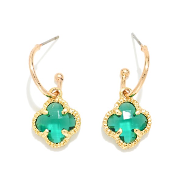 Metal Tone Half Hoop Earrings Featuring Glass Crystal Dangle Detail 

- Approximately 1.25" L