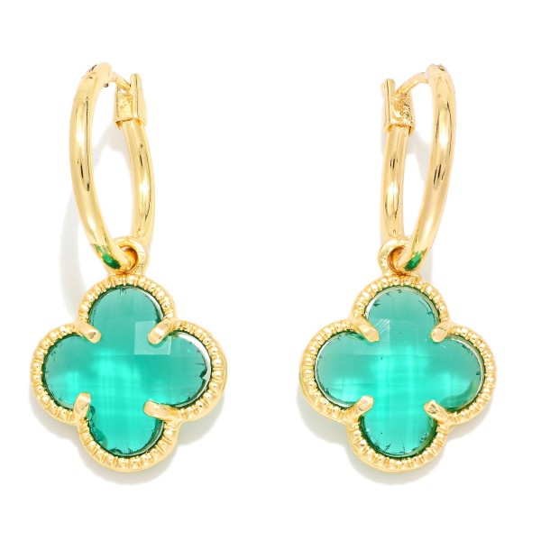 Metal Tone Hoop Earrings Featuring Glass Crystal Dangle Detail 

- Approximately 1.25" L