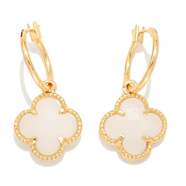 Metal Tone Hoop Earrings Featuring Glass Crystal Dangle Detail 

- Approximately 1.25" L