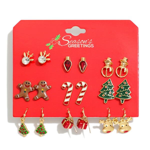 Set Of Nine Enamel Christmas Earrings 

- Approximately .25-.75" L
