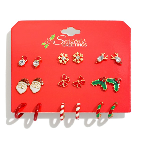 Set Of Nine Enamel Christmas Earrings Including Studs & Hoops

- Approximately .25-.75" L