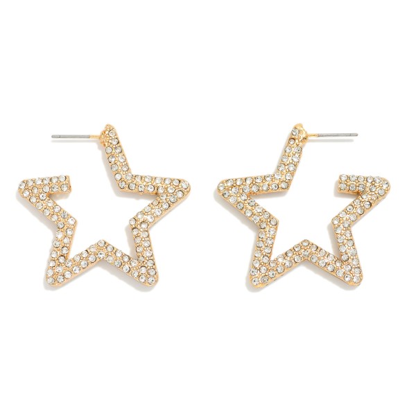 Pave Rhinestone Star Hoop Earrings 

- Approximately 1" L
