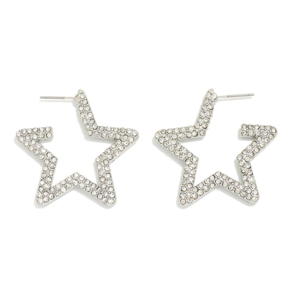 Pave Rhinestone Star Hoop Earrings 

- Approximately 1" L