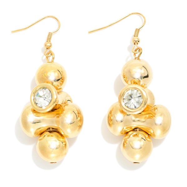 Metal Tone Layered Chunky Peanut Drop Earrings Featuring Rhinestone Details 

- Approximately 2" L