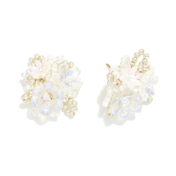 Acetate & Beaded Flower Cluster Large Stud Earrings 

- Approximately .75" L