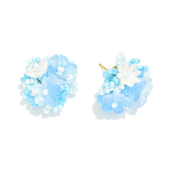 Acetate & Beaded Flower Cluster Large Stud Earrings 

- Approximately .75" L