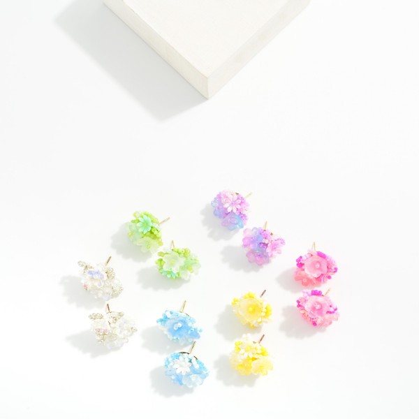 Acetate & Beaded Flower Cluster Large Stud Earrings 

- Approximately .75" L