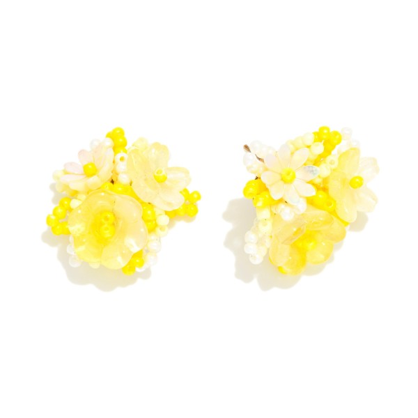 Acetate & Beaded Flower Cluster Large Stud Earrings 

- Approximately .75" L