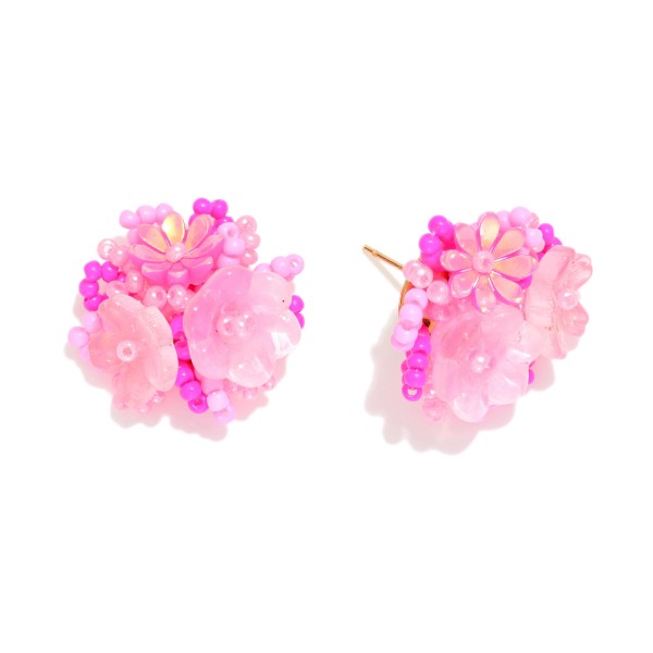 Acetate & Beaded Flower Cluster Large Stud Earrings 

- Approximately .75" L