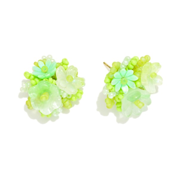 Acetate & Beaded Flower Cluster Large Stud Earrings 

- Approximately .75" L