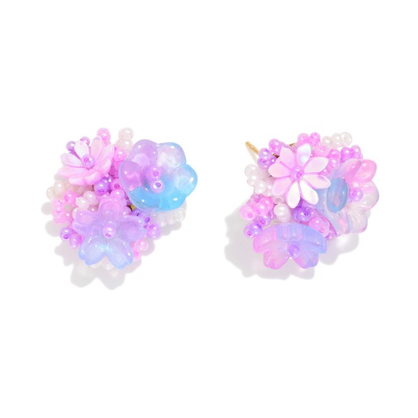 Acetate & Beaded Flower Cluster Large Stud Earrings 

- Approximately .75" L