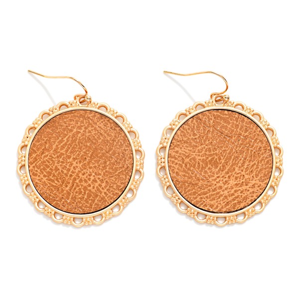 Leather Circle Drop Earrings With Metal Tone Eyelet Edge 

- Approximately 1.75" L