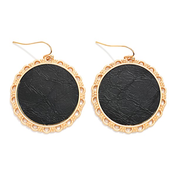 Leather Circle Drop Earrings With Metal Tone Eyelet Edge 

- Approximately 1.75" L