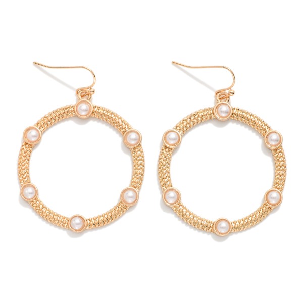 Studded Textured Metal Hoop Drop Earrings 

- Approximately 2" L