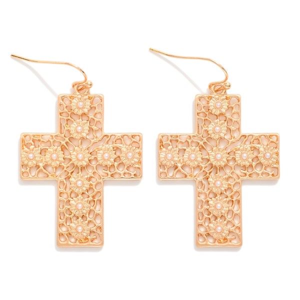 Filigree Studded Cross Drop Earrings 

- Approximately 1.5" L