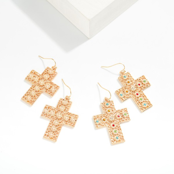 Filigree Studded Cross Drop Earrings 

- Approximately 1.5" L