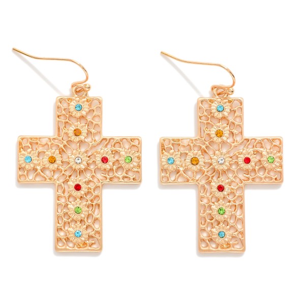 Filigree Studded Cross Drop Earrings 

- Approximately 1.5" L
