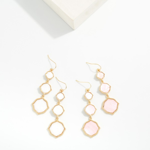 Linked Pearlescent Quatrefoil Drop Earrings

- Approximately 2.75" L